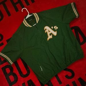 Vtg Majestic Oakland A’s Mesh Batting Practice Zip Up Pullover